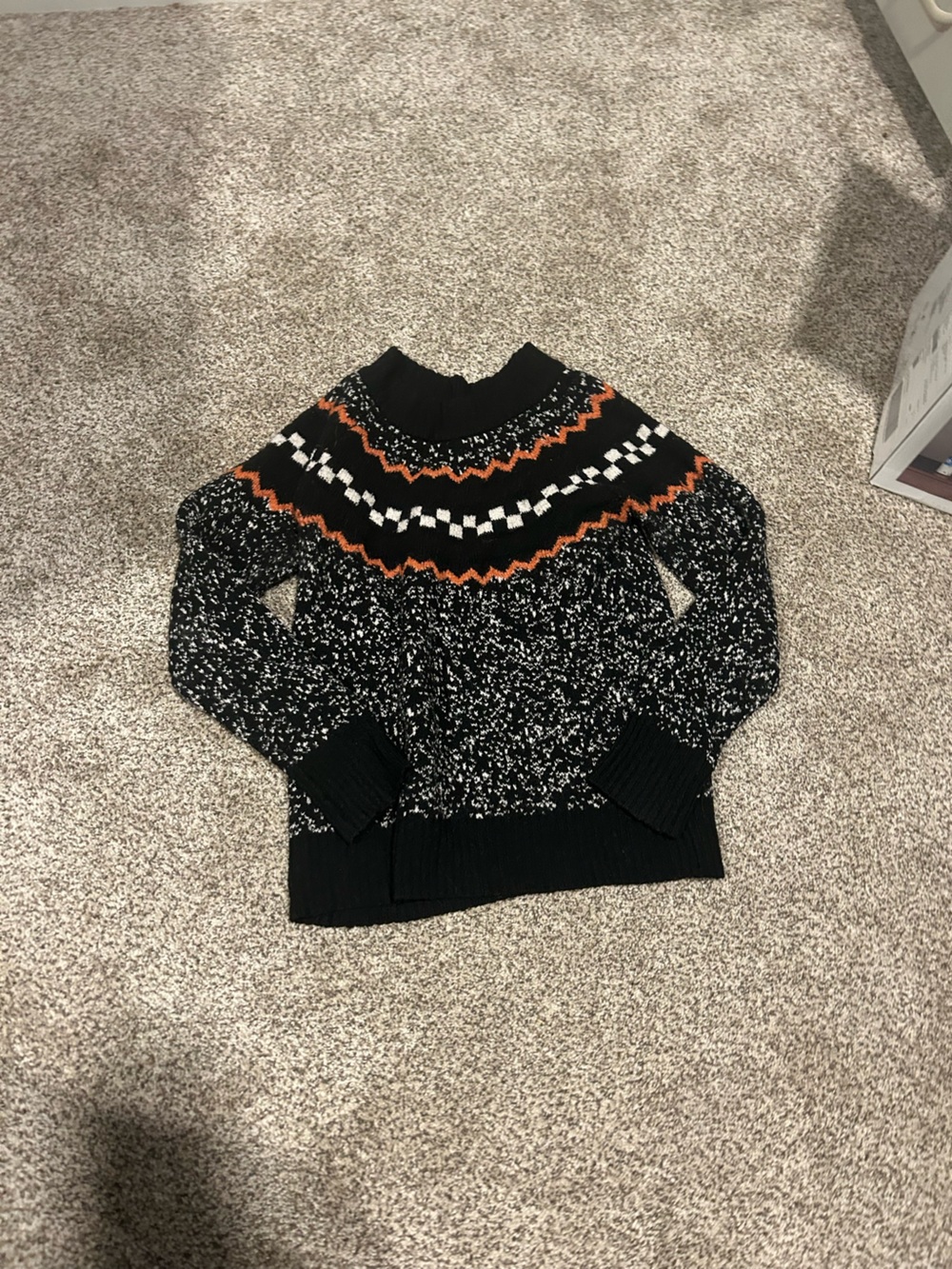 Maurices Black Fair Isle Turtleneck Sweater with Orange & White Accents